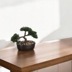 Bonsai artificial Atmosphera in ghiveci ceramic cu pietricele decorative, 23 cm, verde