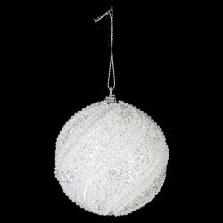 Set 12 globuri decorative cu sclipici si paiete, 3 modele asortate, diametru 8 cm, alb