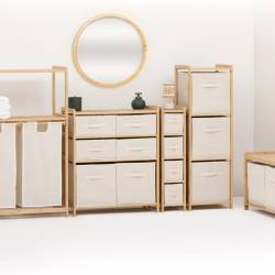Dulap 5Five Tidy Box cu 4 rafturi, carton presat si bambus, 33x19x78 cm, bej