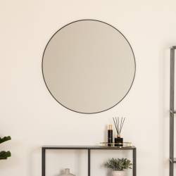 Oglinda rotunda Atmosphera Alice, rama aluminiu subtire, 76 cm, negru
