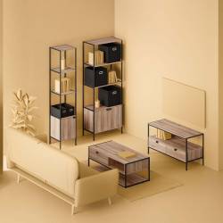 Masuta cafea 5Five Aliaj cu design rectangular, finisaj stejar, 100x40x50 cm, bej