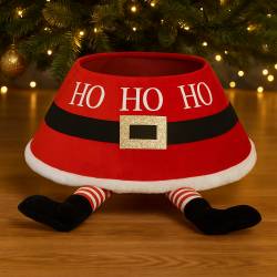 Husa decorativa tip fusta pentru bradul de Craciun, cu picioare spiridus, diametru 56 cm, rosu