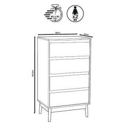 Noptiera Abana cu 4 sertare, PAL si MDF, 60x40x107 cm, bej