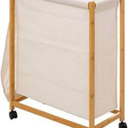 Cos rufe 5Five Bambou pe roti, cadru bambus, 52 litri, 55x28x80 cm, bej