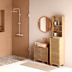 Dulap baie 5Five Sicela cu usa si rafturi, bambus, 38x33x168 cm, natur