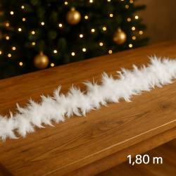Ghirlanda pentru decor sau bradul de Craciun, model puf si pene, 180 cm, alb