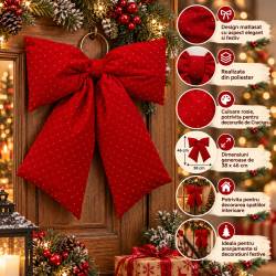 Funda decorativa de Craciun cu design matlasat, ornament festiv elegant pentru impodobirea bradului, decorarea usilor si realizarea aranjamentelor de