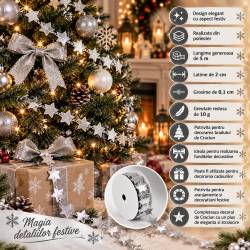 Panglica decorativa pentru bradul de Craciun, rola de 5 m lungime si 2 cm latime, aspect elegant si stralucitor, pentru impodobirea bradului, ambalare