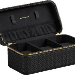 SONGMICS Cutie ceasuri Ronne, pentru 3 ceasuri, imitatie piele PU, 20x10x9 cm, negru