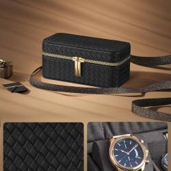 SONGMICS Cutie ceasuri Ronne Collection, pentru 3 ceasuri, piele PU aspect impletit, 10x20x9 cm, negru