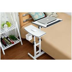 Masuta laptop reglabila cu 2 blaturi acrilice, pe roti cu blocare, 60-90 cm, alb perlat