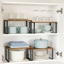SONGMICS Raft organizator condimente extensibil set 2 bucati, metal si PAL, suprapozabil, 30x20x16 cm, maro rustic