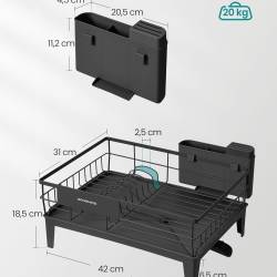 SONGMICS Suport vase metalic, cu tava si scurgere mobila direct in chiuveta, 31x42x19 cm, negru