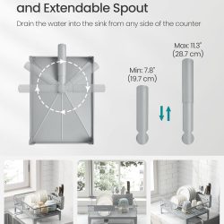 SONGMICS Suport vase metalic, cu tava si scurgere mobila direct in chiuveta, 31x42x19 cm, gri