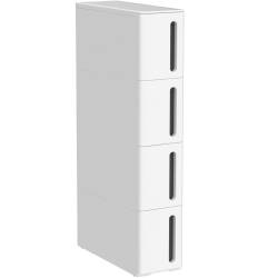 SONGMICS Etajera ingusta cu roti, pentru baie sau bucatarie, cu 4 sertare, 45x17x84 cm, alb