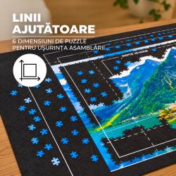 Covoras pentru puzzle de pana la 1500 de piese, cu rola gonflabila pentru pastrarea puzzle-ului inceput, 4 organizatoare pentru sortarea pieselor, pom