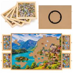 Masa suport rotativa pentru puzzle de pana la 1000 de piese, cu 4 sertare extensibile pentru sortarea pieselor, baza rotativa pentru acces usor, blat
