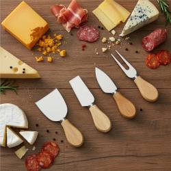 Set servire branzeturi cu platou din bambus si sertar glisant, 33x33x4 cm, maro natur