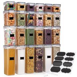 Set 24 recipiente ermetice pentru depozitarea alimentelor, cu capacitati de 0,8 L, 1,4 L, 2 L si 2,8 L, capace etanse, compatibile cu microunde, conge