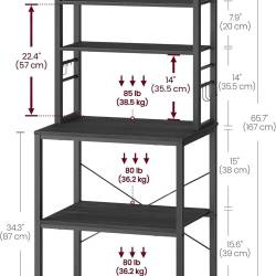 VASAGLE Raft de bucatarie, spatiu cuptor cu microunde, 6 rafturi, 40x60x167cm, gri inchis si negru