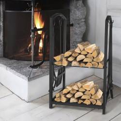 Suport metalic pentru lemne de foc cu 4 accesorii, 74x40x30 cm, negru