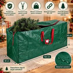 Geanta pentru depozitarea si transportul bradului artificial de pana la 240 cm, material rezistent din PE si PP pentru protectie, fermoar lung pentru