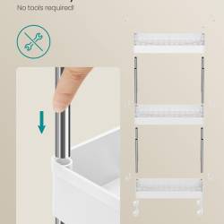 SONGMICS Carucior ingust de depozitare pe roti, pentru bucatarie sau baie, din plastic, cu 3 nivele, 42x14x61 cm, alb