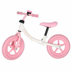 Bicicleta fara pedale pentru copii, cadru din otel, roti EVA, ghidon si sezut reglabile, maxim 30 kg, 80x38x58 cm, roz si alb