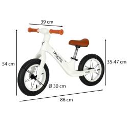 Bicicleta fara pedale Balance PRO 86x39x54 cm, cadru otel, roti gonflabile 30 cm, reglabila, alb