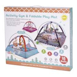 Tarc de joaca pentru bebelusi, 76x76x50 cm, roz – cu jucarii, mingi si arcade interactive