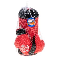 Set sac de box pentru copii 53x45 cm, cu manusi incluse, pentru antrenament acasa, rosu-negru
