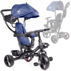 Tricicleta 3in1 105x52x94 cm, cu sezut rotativ 360°, roti fara aer, copertina reglabila, bleumarin