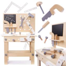 Banc de lucru copii din lemn cu unelte incluse, masa 45x26x67 cm, set DIY pentru micul mester