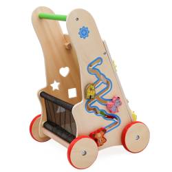 Antemergator din lemn pentru copii cu jocuri educative, 51x32x31 cm, multicolor