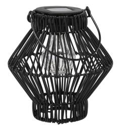 Lampion solar metalic 19 cm, iluminare ambientala LED, design decorativ pentru gradina, terasa sau balcon, negru
