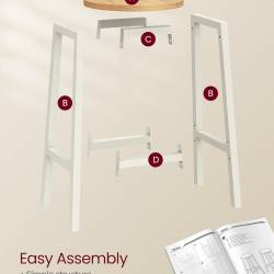 VASAGLE Set 2 scaune bar inalte, sezut rotund, cadru din otel, inaltime 65 cm, stil industrial, stejar bej