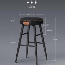 VASAGLE Set 2 scaune bar EKHO, tapiterie PU, cadru metalic, 50x50x63 cm, negru