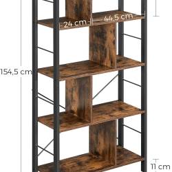 VASAGLE Biblioteca cu 4 rafturi, cadru metalic, stil industrial, 74x30x155 cm, maro rustic