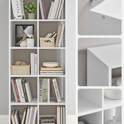 VASAGLE Biblioteca cu 10 compartimente, raft depozitare tip cuburi, stil scandinav, 66x30x162 cm, alb