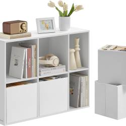 SONGMICS Etajera 6 compartimente, 4 sertare textile, PAL si MDF, 27x83x92 cm, alb
