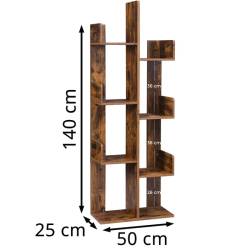 VASAGLE Biblioteca stil arbore, cu 8 rafturi de depozitare, colturi rotunjite, 50x25x140 cm, maro rustic