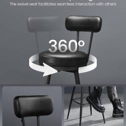 VASAGLE set 2 scaune de bar rotative 360°, cu spatar, inaltime 101 cm, piele sintetica, cadru otel, stil modern, negru