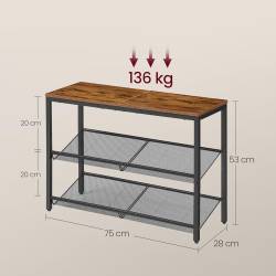 VASAGLE Etajera pantofi cu 3 niveluri, rafturi metalice reglabile si blat superior, stil industrial, 75x28x53 cm, maro rustic
