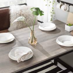 VASAGLE Set masa bar cu 2 scaune, cadru metalic, stil industrial, 120x60x90 cm, gri stejar