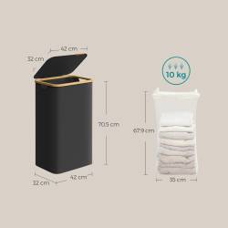 SONGMICS Cos de rufe textil, pliabil, compartiment detasabil, 90L, 42x32x71 cm, negru