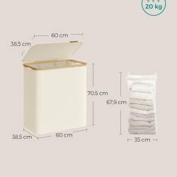 SONGMICS Cos de rufe textil, pliabil, cu 3 compartimente detasabile, 150L, 60x39x71 cm, crem
