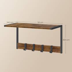 VASAGLE Cuier perete set 2 bucati, PAL si cadru metalic, 50x24x27 cm, maro rustic