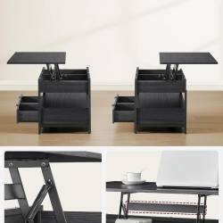 VASAGLE Masuta de cafea cu blat reglabil pe inaltime, cu sertare si spatii de depozitare, stil industrial, 100x50x63 cm, gri antracit