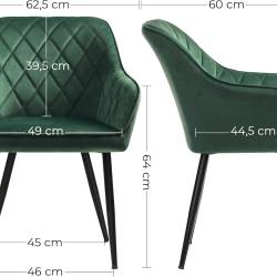 SONGMICS Scaun living tapitat din catifea cu cotiere, sarcina 110 kg, 63x60x85 cm, verde