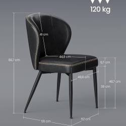 VASAGLE Set 2 scaune dining bucatarie EKHO, tapitate cu piele ecologica si picioare metalice, 55x52x81 cm, negru